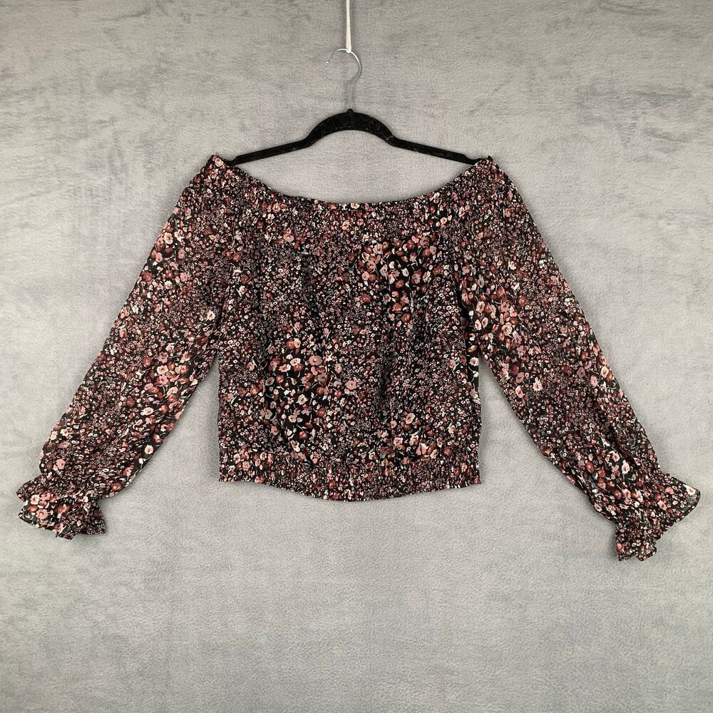 Abercrombie & Fitch Off The Shoulder Crop Top Floral Red White Women’s S